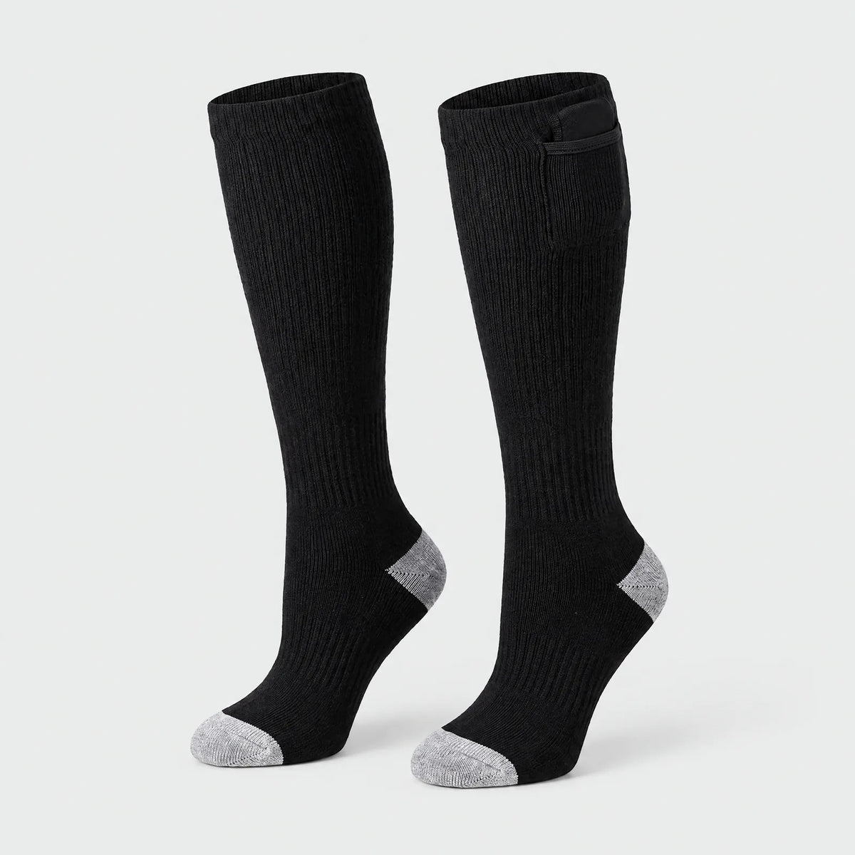 Alpenwarm heated knee-high socks in black with gray heel