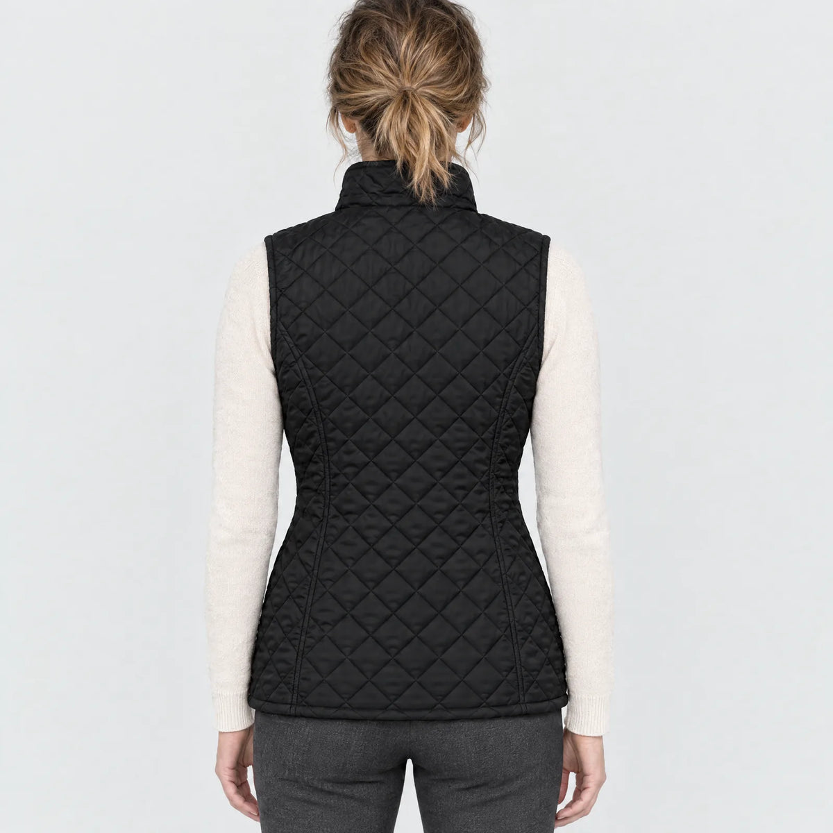 Back view of the black women's heated vest