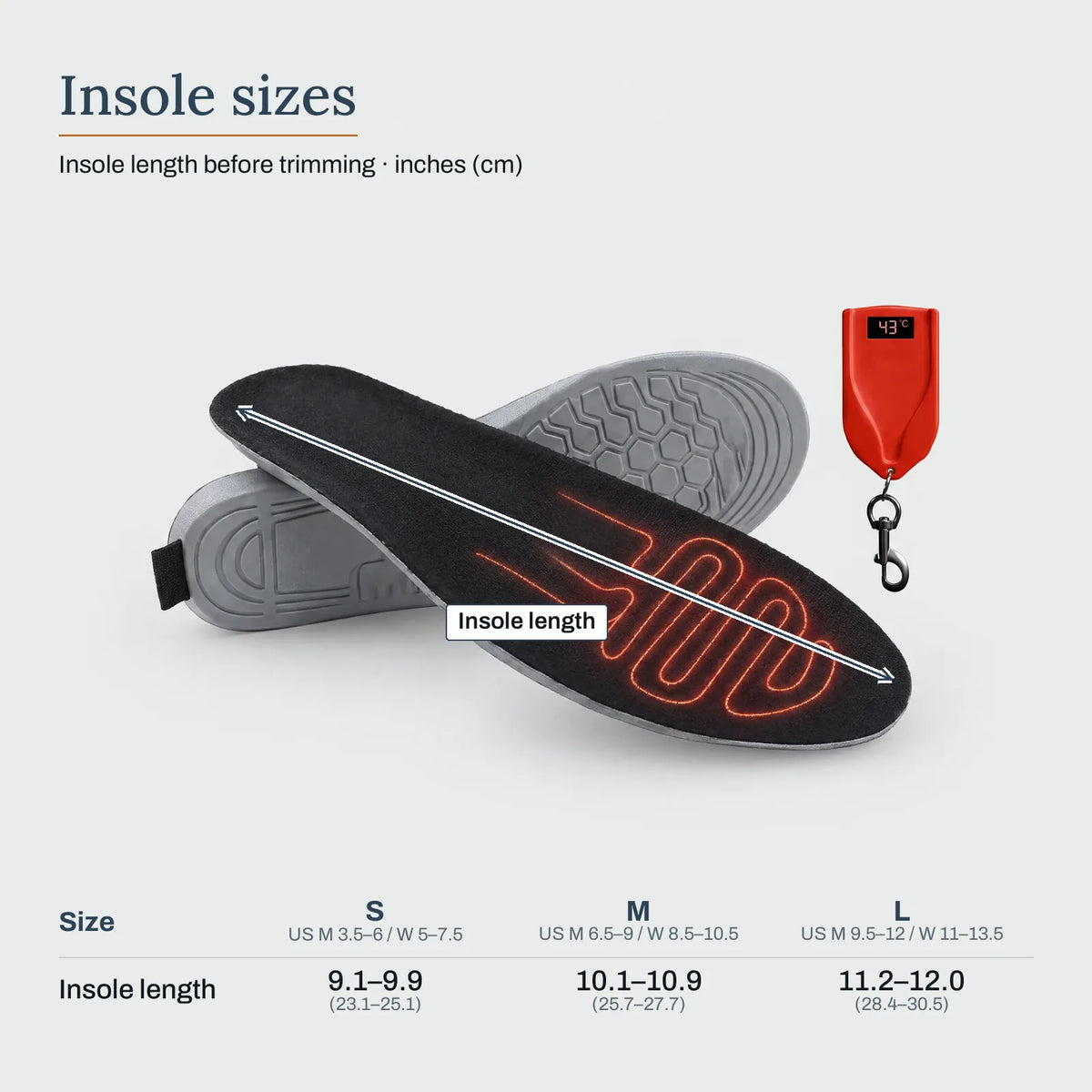 Insole sizes – Heated Insoles with Remote Control