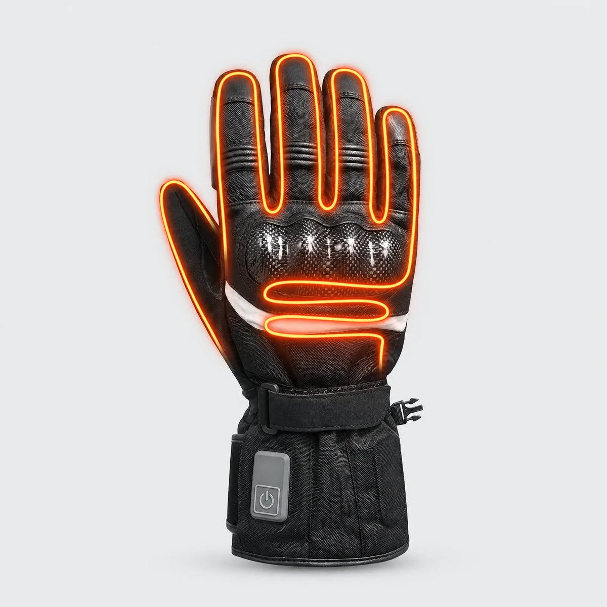Heating wires of the heated motorcycle gloves across the back of the hand and all five fingers