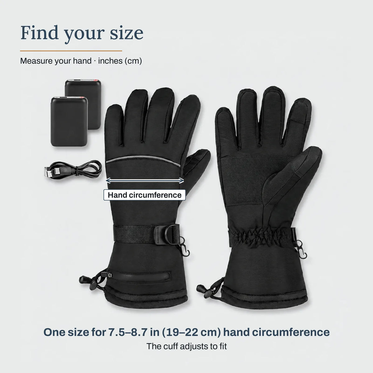 Find your size – Heated Winter Gloves with Cuff Batteries