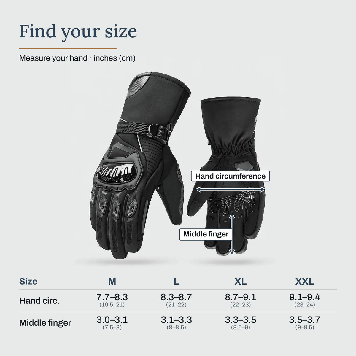 Find your size – Winter Motorcycle Gloves with Knuckle Protection
