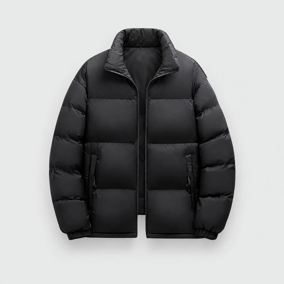 Alpenwarm heated puffer jacket in black, front view