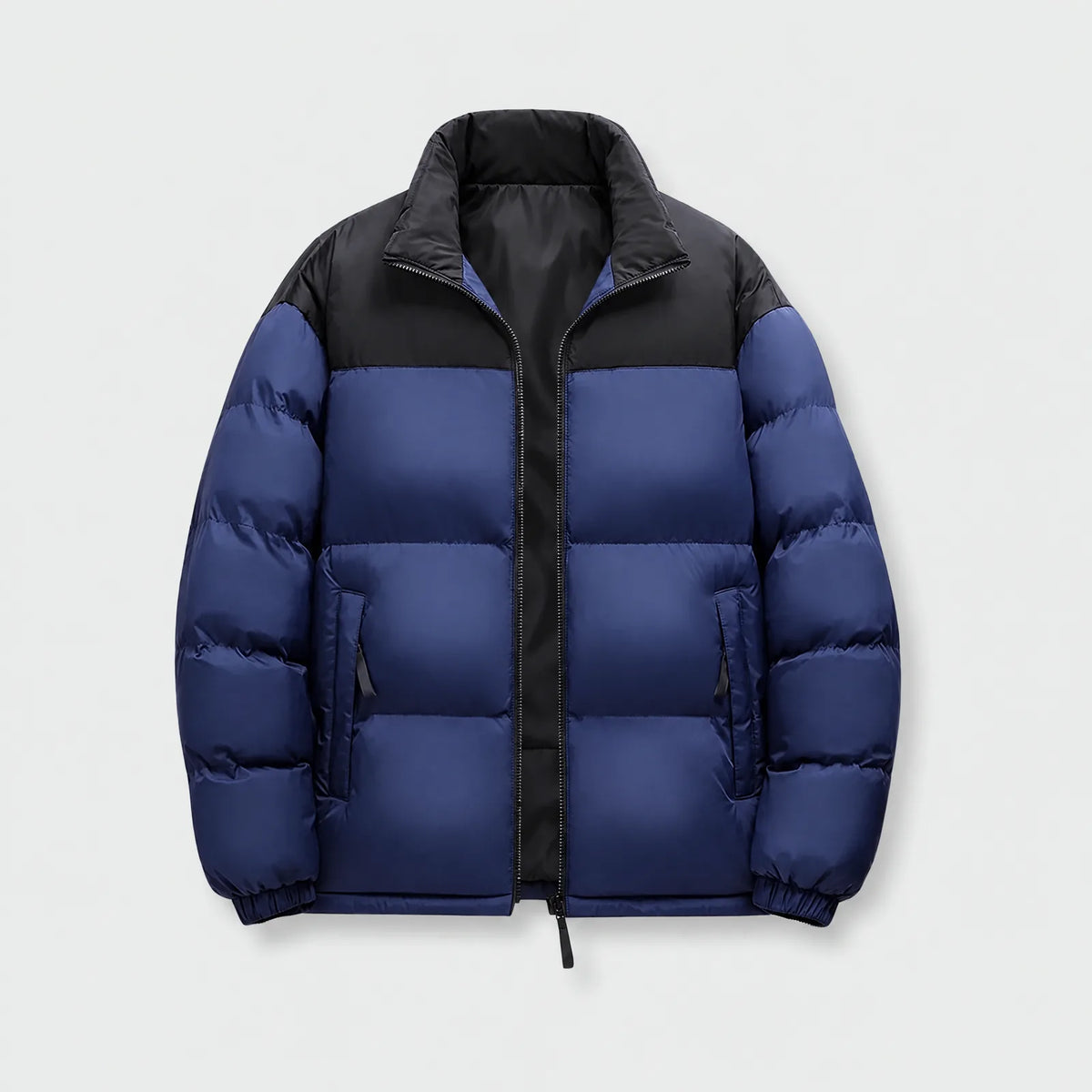 Alpenwarm heated puffer jacket in navy with black shoulder panel