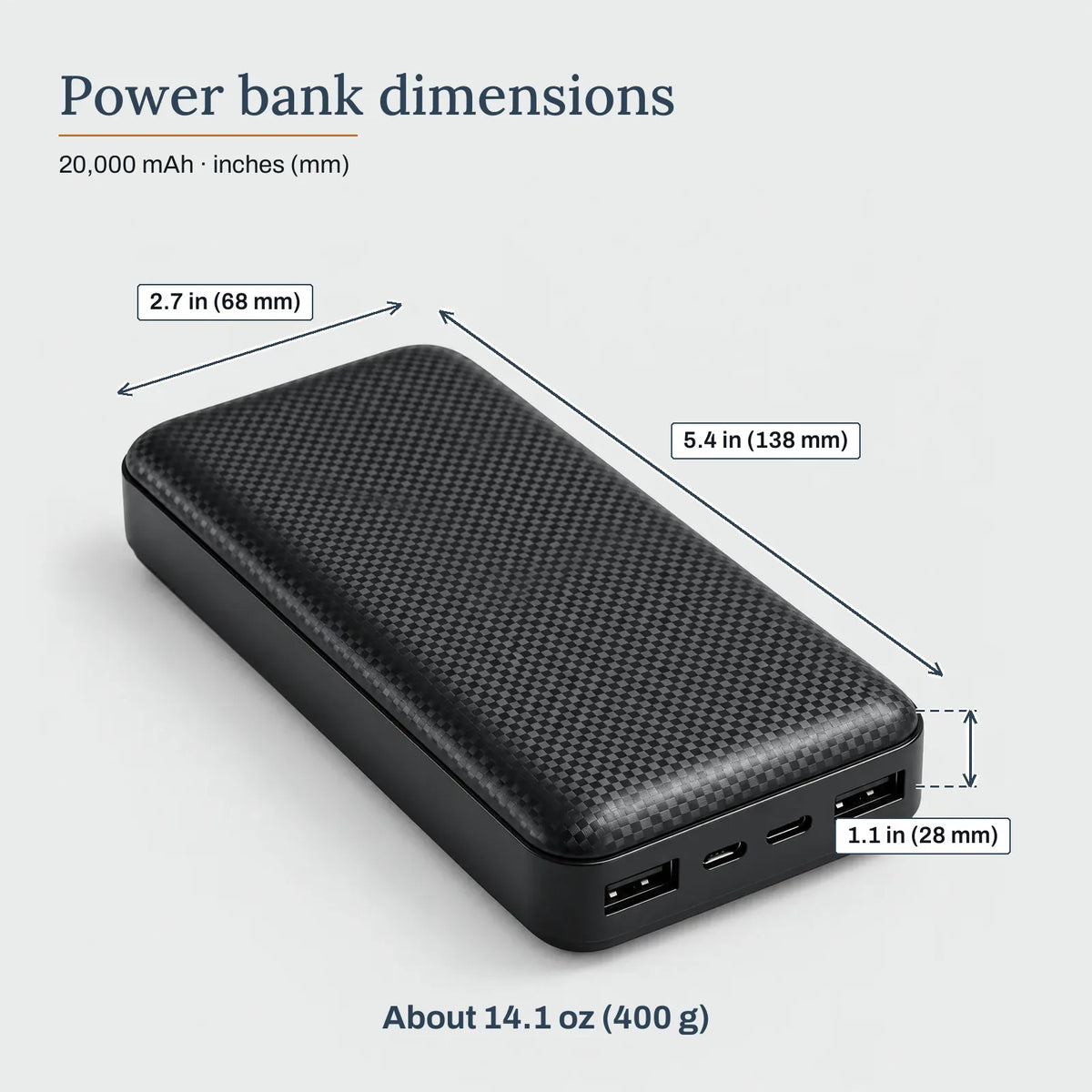 Power bank dimensions – Power Bank 20,000 mAh for Heated Apparel