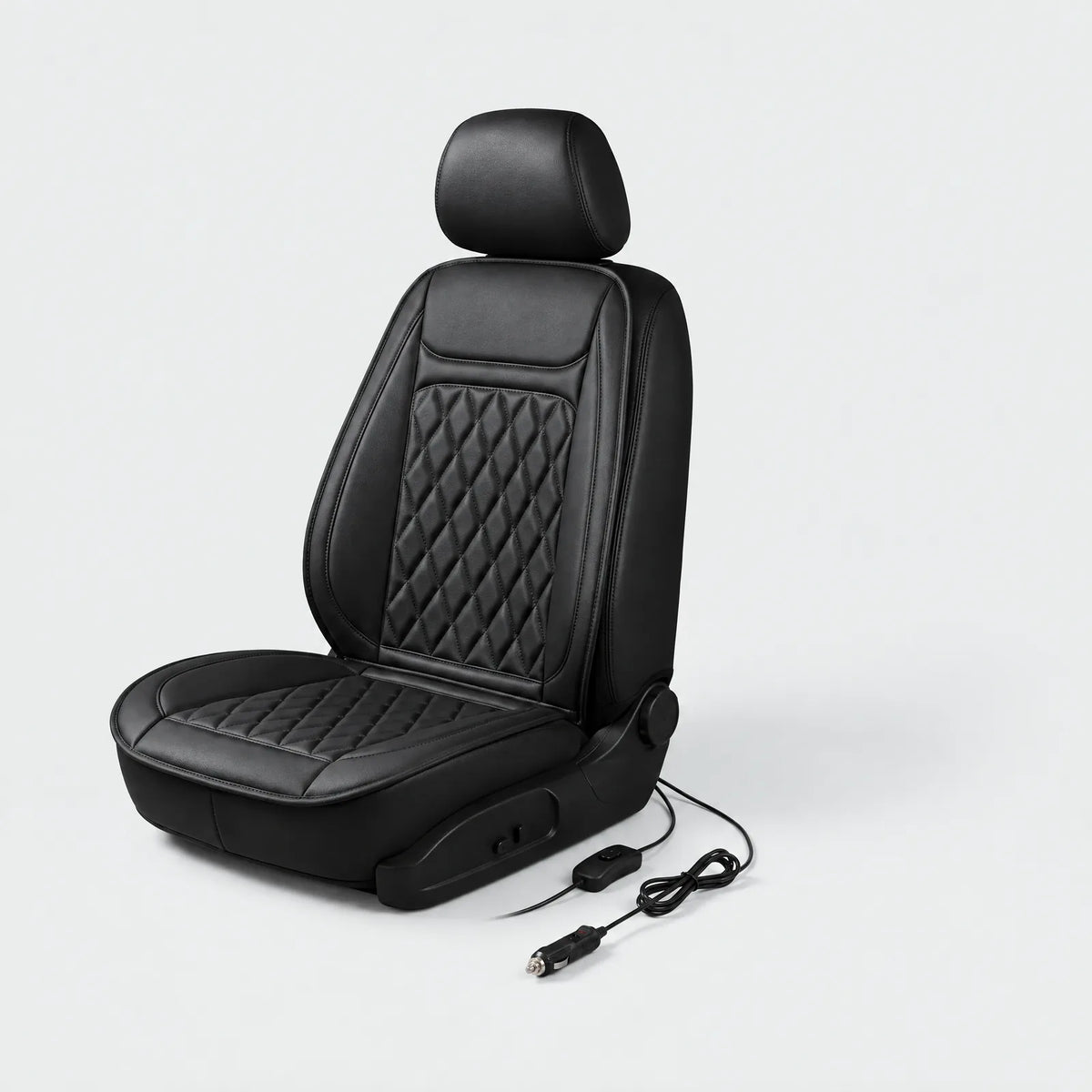 Alpenwarm heated seat cover on a car seat with 12 V plug and switch