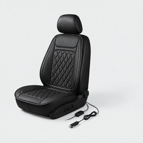 Alpenwarm heated seat cover on a car seat with 12 V plug and switch