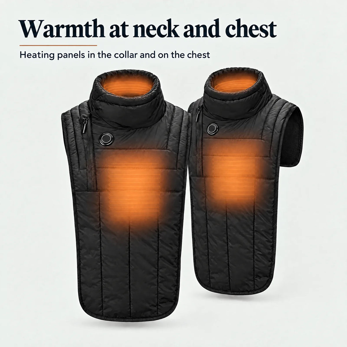 Heating panels of the neck & chest warmer in the collar and on the chest